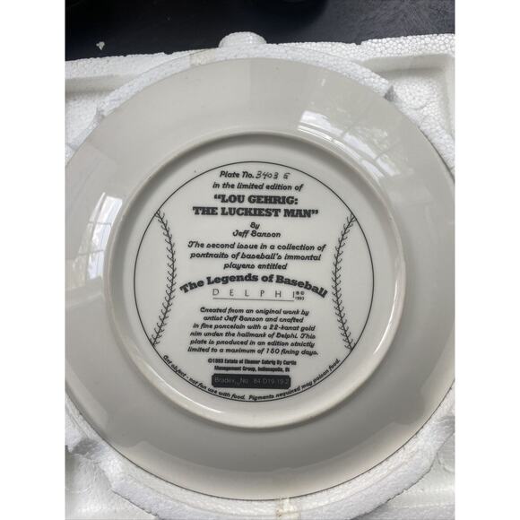 DELPHI LOU GEHRIG THE LUCKIEST MAN LARGE 8" PLATE BRADFORD EXCHANGE - Picture 2 of 7